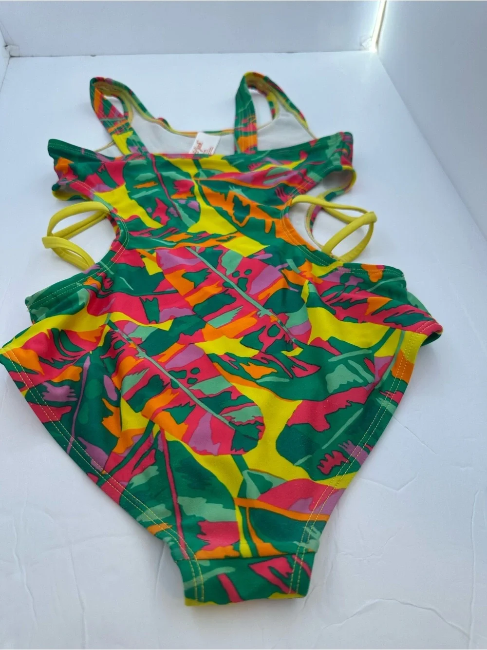 Cat & Jack Multicolor Tropical-Trim One-Piece Swim Green, Yellow, Pink Size M(8)